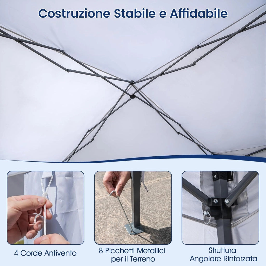 Gazebo Pop-up 302 x 302 cm, Gazebo Impermeabile con Ruote, 8 Picchetti, 4 Corde Antivento, Tendone Pieghevole Resistente per Spiaggia, Feste e Campeggio