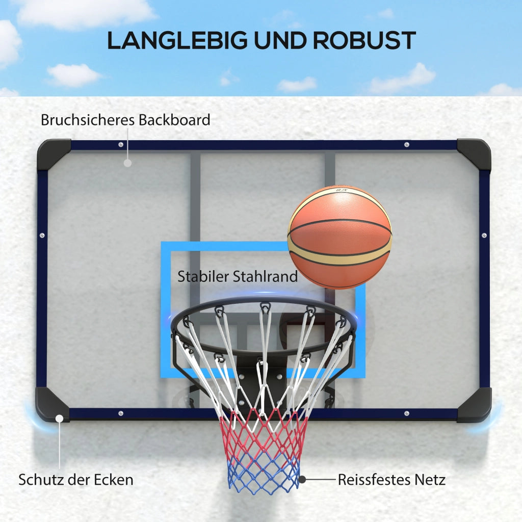 Canestro da basket a parete con cerchio e rete per uso esterno, in acciaio, 113 x 61 x 73 cm, ideale per giardino e parco giochi.