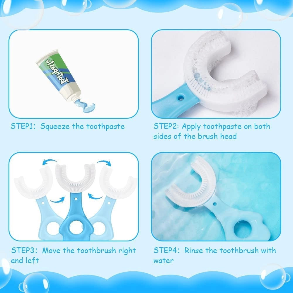 Trade Shop - 2 Pz Spazzolino Da Denti Per Bambini 2-6 Anni A Forma Di U Setole In Silicone -