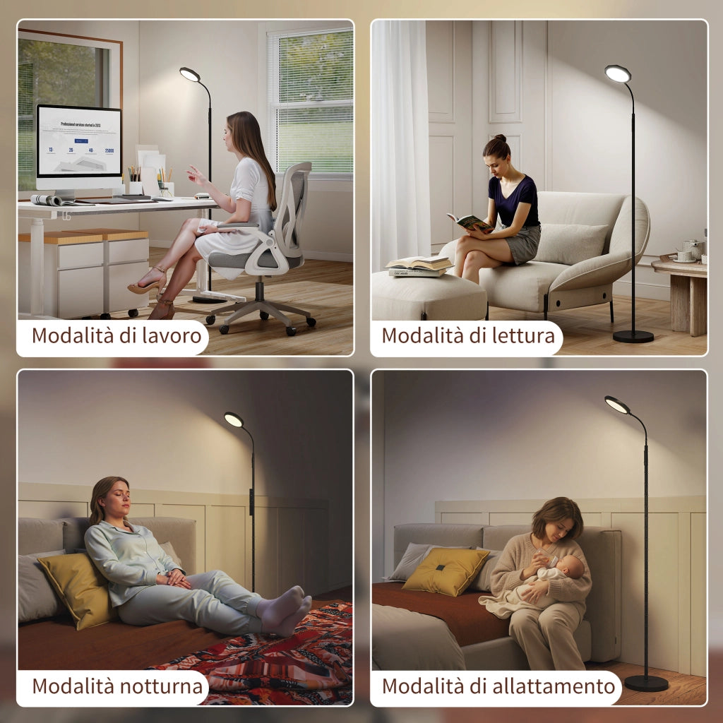 Lampada da Terra LED 22x166 cm con Telecomando Regolazione Luminosità e Temperatura in Acciaio Nero