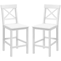 Set di 2 sgabelli da bar, stile rustico da casa di mare in legno altezza 60 cm con poggiapiedi, bianco
