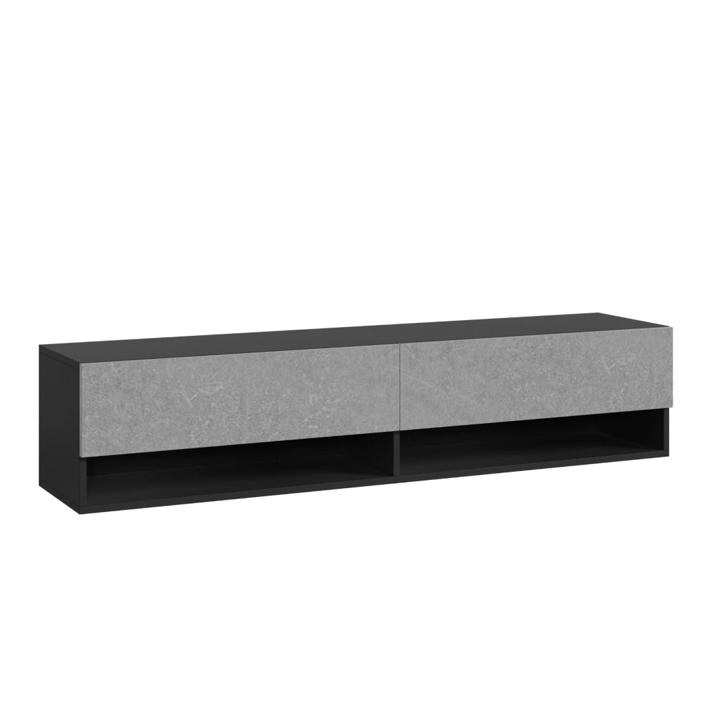 Mobile Porta TV Halmstad da Parete con Ante a Ribalta 140 x 31 x 30 cm - Nero/Effetto Cemento [en.casa]