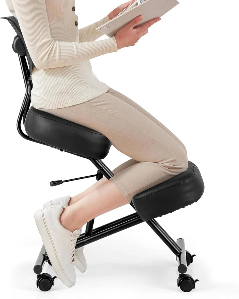 Sedia Ergonomica Inginocchiata con Ruote Bloccabili, Sedia da Ginocchio Regolabile Posturale Struttura in Metallo, Sgabello Ergonomica per Casa e Ufficio, Portata 100 kg (senza Schienale)