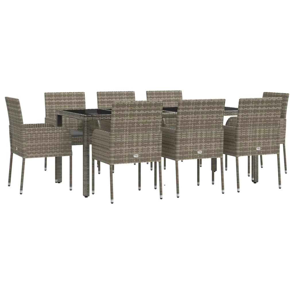 Set da pranzo da giardino da 9 pezzi con cuscini grigi 02_0014075