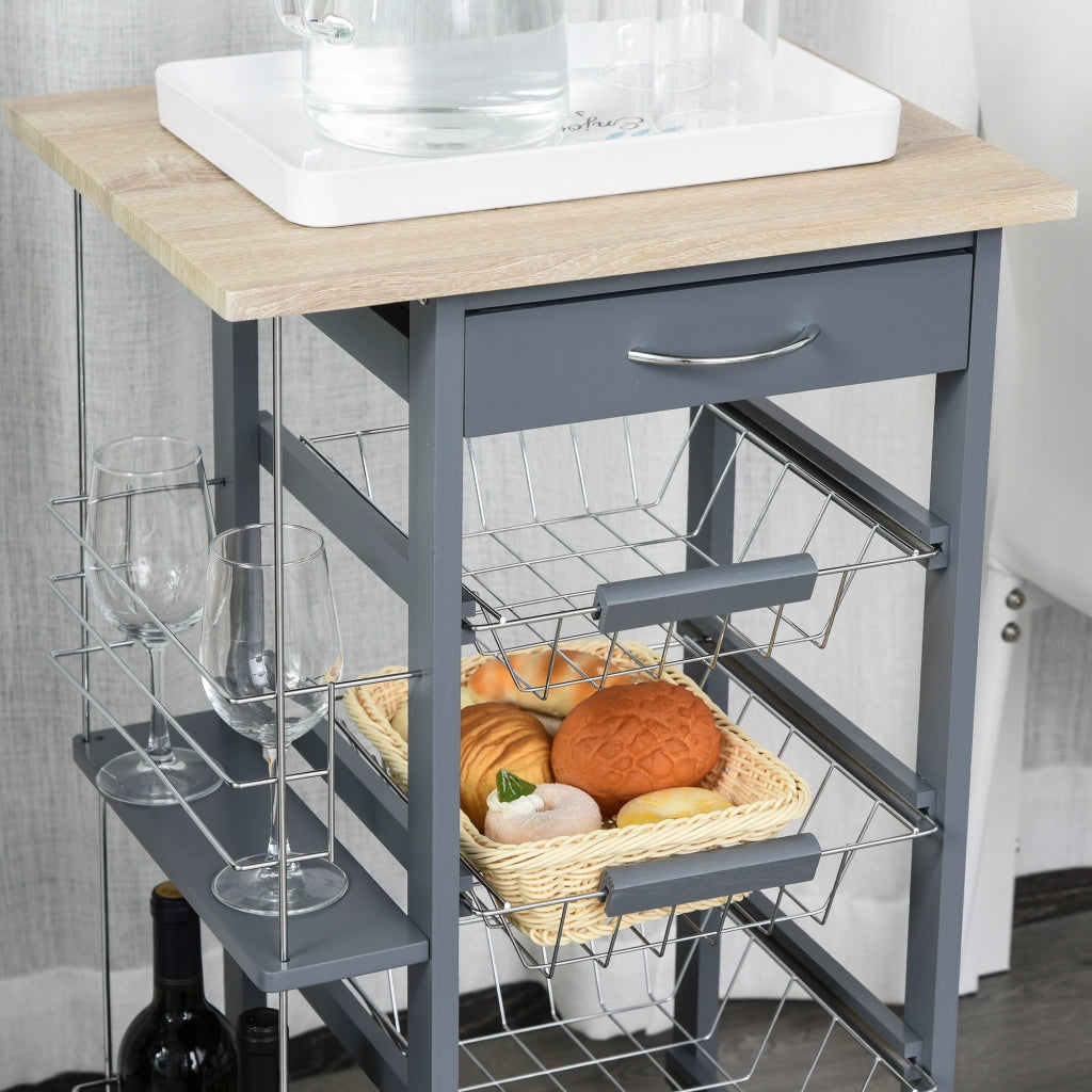 Carrello da Cucina con 1 Cassetto e 4 Cestelli ¨C Zephmum ¨C Grigio Scuro
