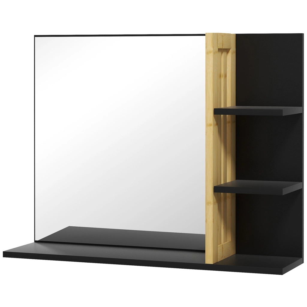 Specchiera Bagno Moderna a 4 Ripiani in Legno ¨C Zephmum ¨C Nero 45x15x58.5cm