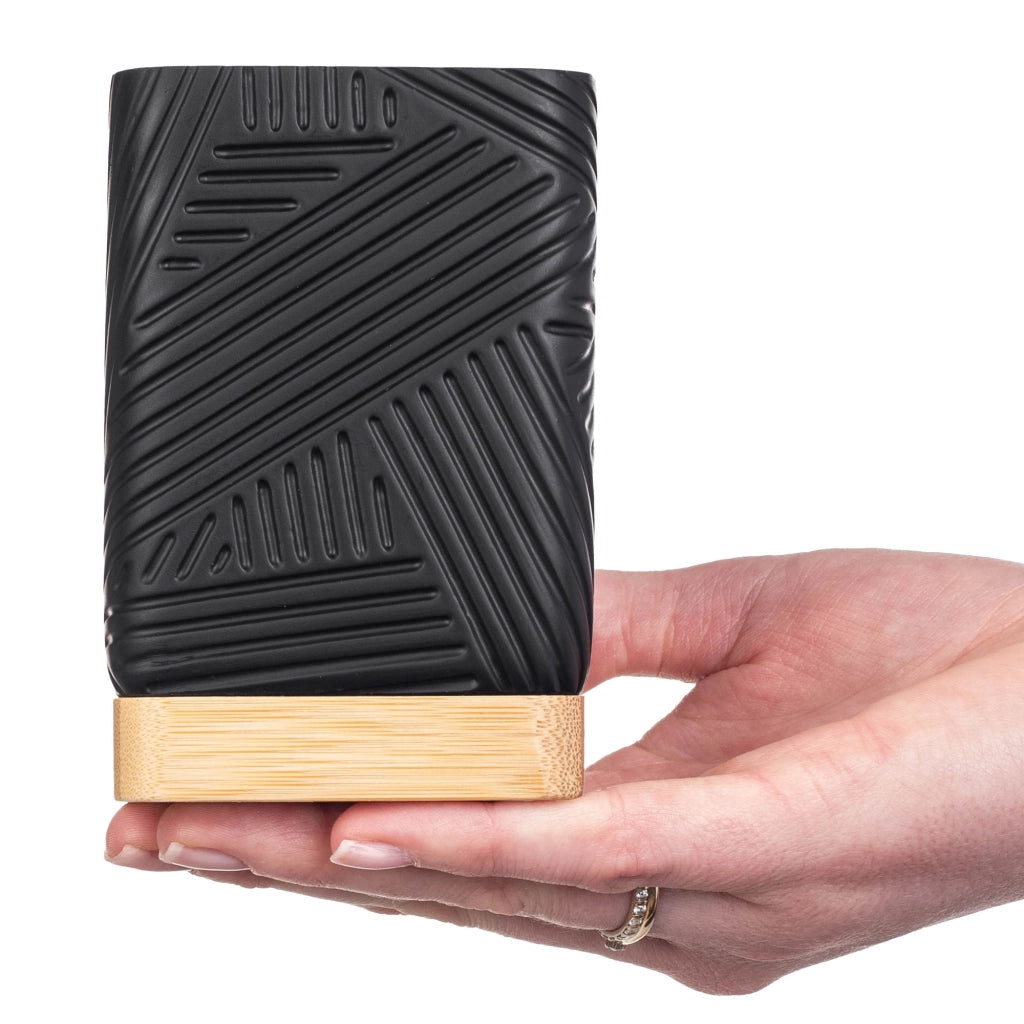 Porta spazzolini da bagno KADAX, organizer quadrato in bambù nero.