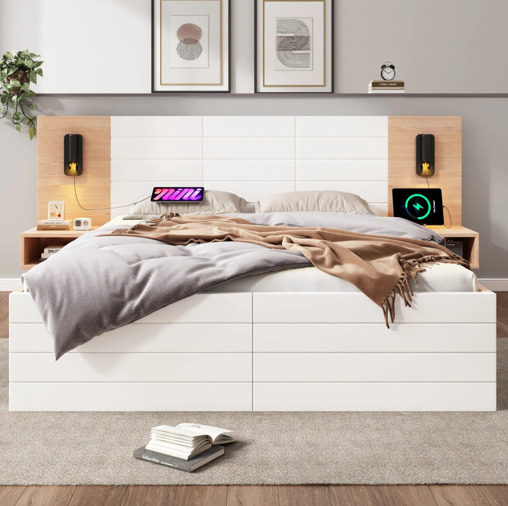 Letto matrimoniale 160x200 cm con materasso, LED e USB