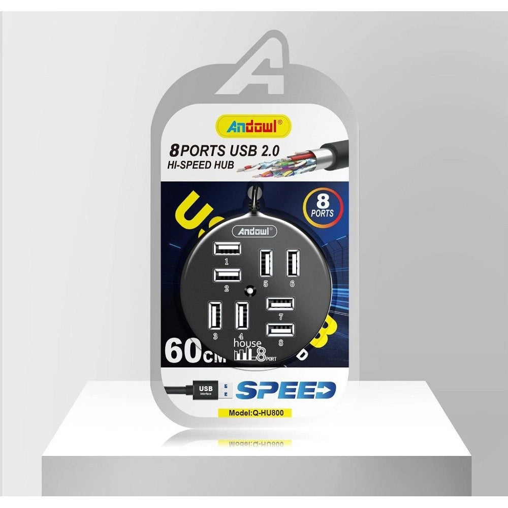 Trade Shop - Hub Usb 2.0 Hi-speed 8 Porte Con Cavo Da 60 Cm Con Connessione Usb-a Q-hu800 -