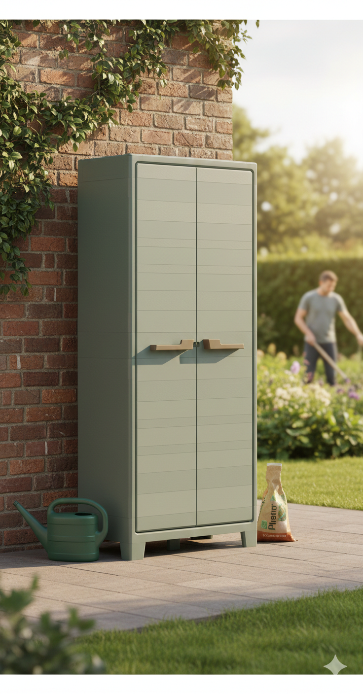 Armadio da Giardino 8 Ripiani 80x44x182 cm Keter Planet Outdoor Multispace Grigio e Verde
