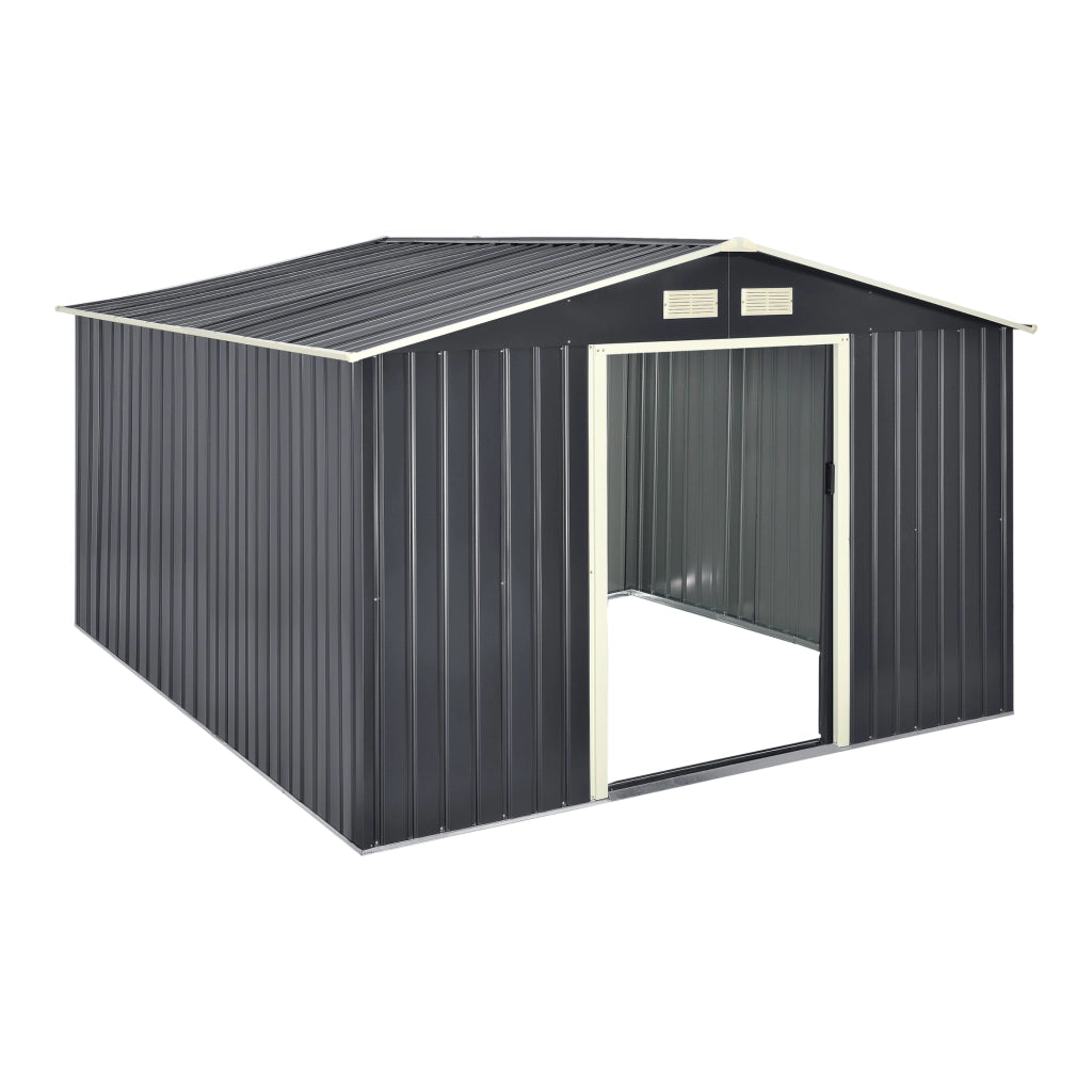 Casetta da Giardino Deposito Attrezzi da Esterno in Lamiera 277x319x192 cm - Grigio Scuro [en.casa]