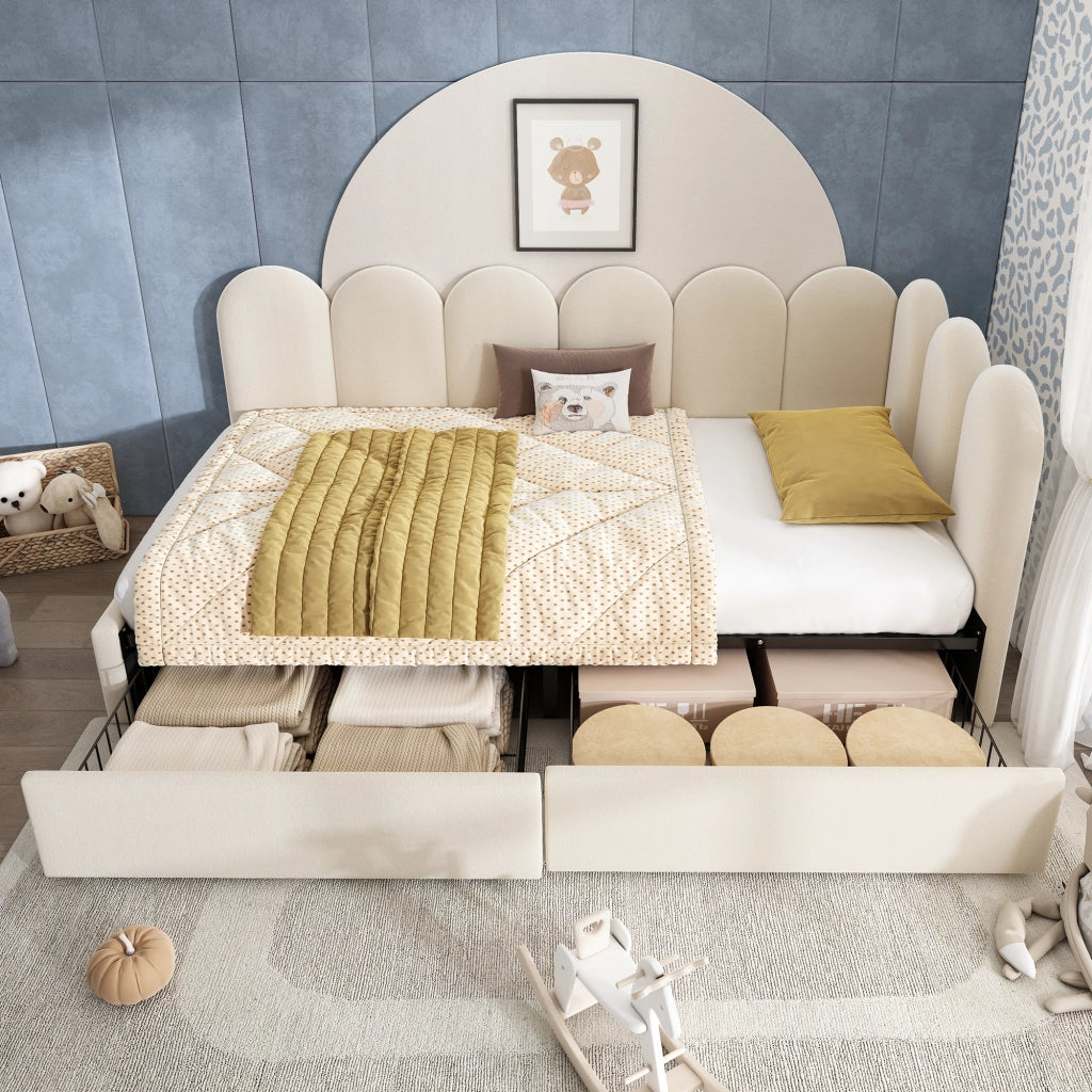 OKWISH Letto Singolo 90×200 cm, Letto con Cassetti con 2 Cassetti, Struttura Reversibile in Velluto, senza Materasso, Beige