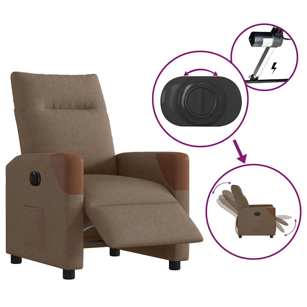 Poltrona | Sedia Relax Elettrica Reclinabile Marrone in Tessuto
