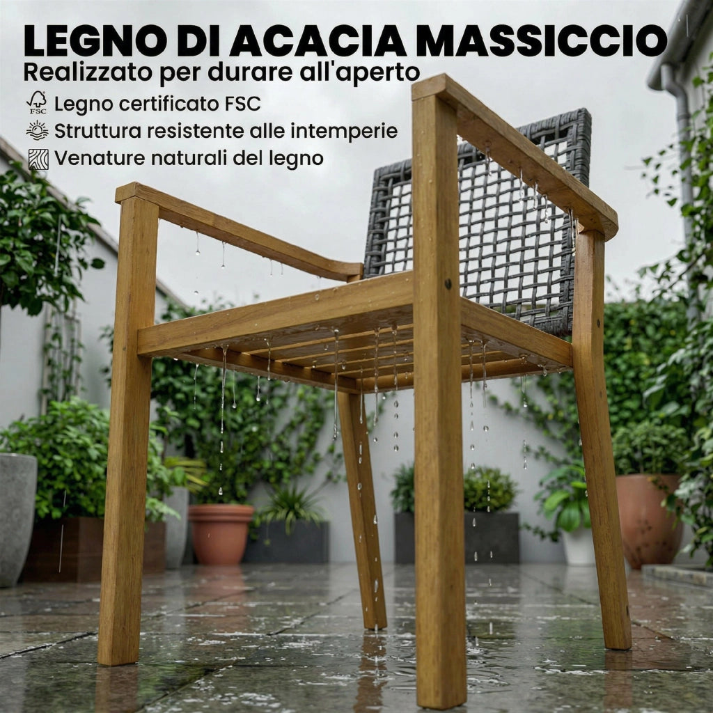 Set 2 Sedie da Giardino in Legno di Acacia con Cuscini, Legno Naturale