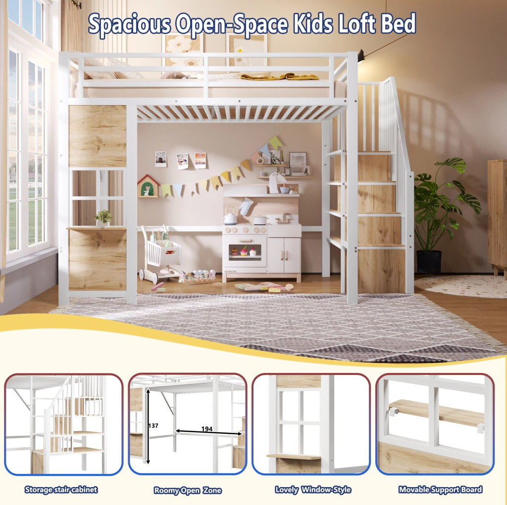 LETTO a soppalco 140x200 cm in metallo e MDF bianco