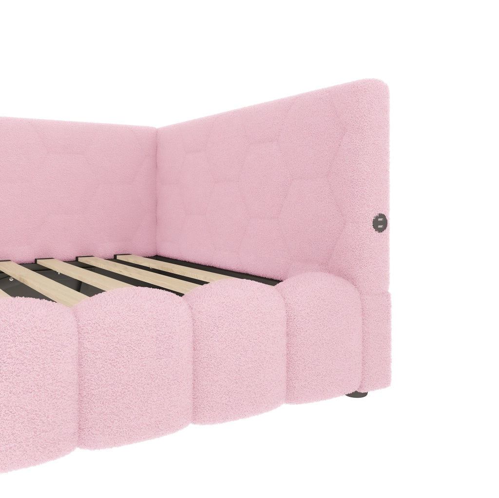 Letto da giorno 90 x 200 cm con vano idraulico; LED; USB e Type-C; velluto rosa