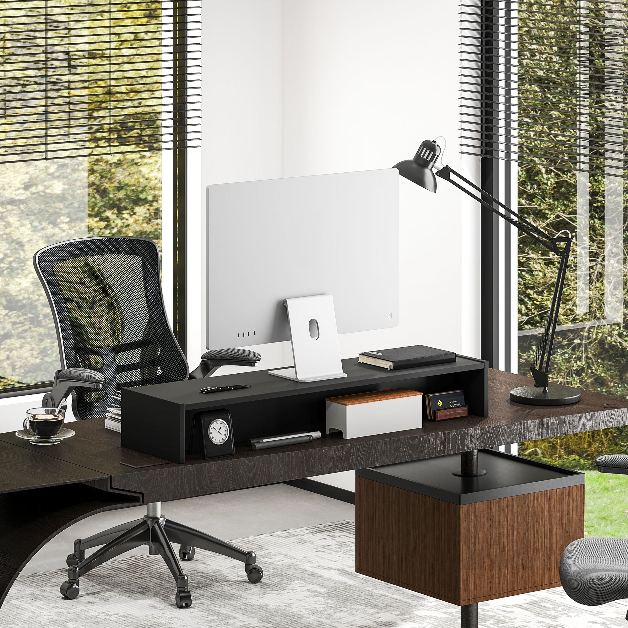 Supporto per Monitor 2 Vani 100x27x15 cm in Legno Nero