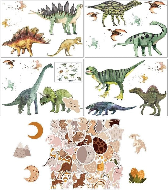 Decorazione per Parete con Dinosauri - 4 Set - 50 Adesivi - Materiale PVC - Dimensioni 25 x 35 cm - Adesivi Autoadesivi