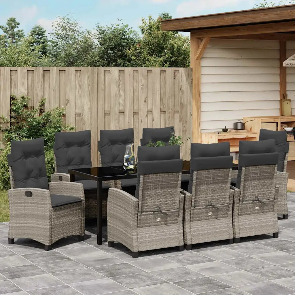 Set da Pranzo per Giardino 9 pcs Grigio chiaro polyrattan 3380413