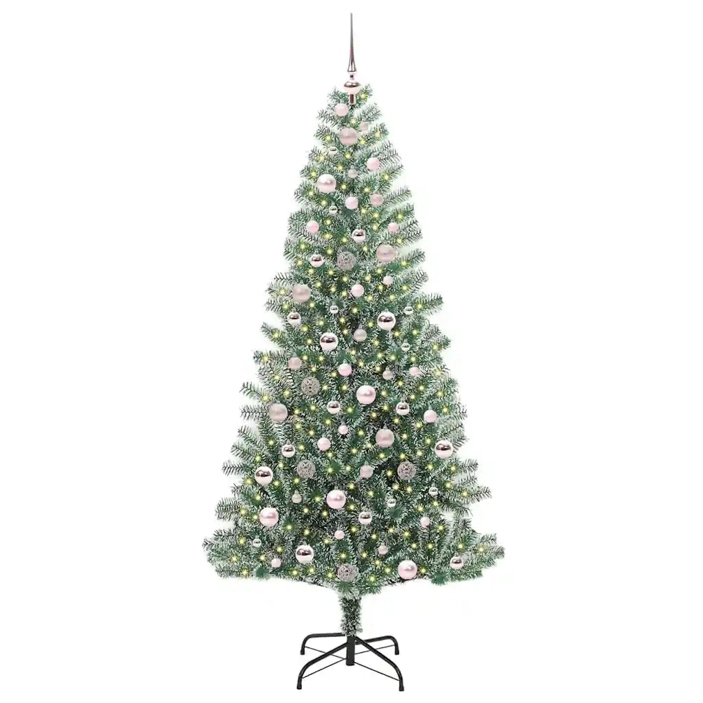 Albero di Natale Artificiale-Albero Natalizio Imbiancato con Luci LED 210 cm 358417