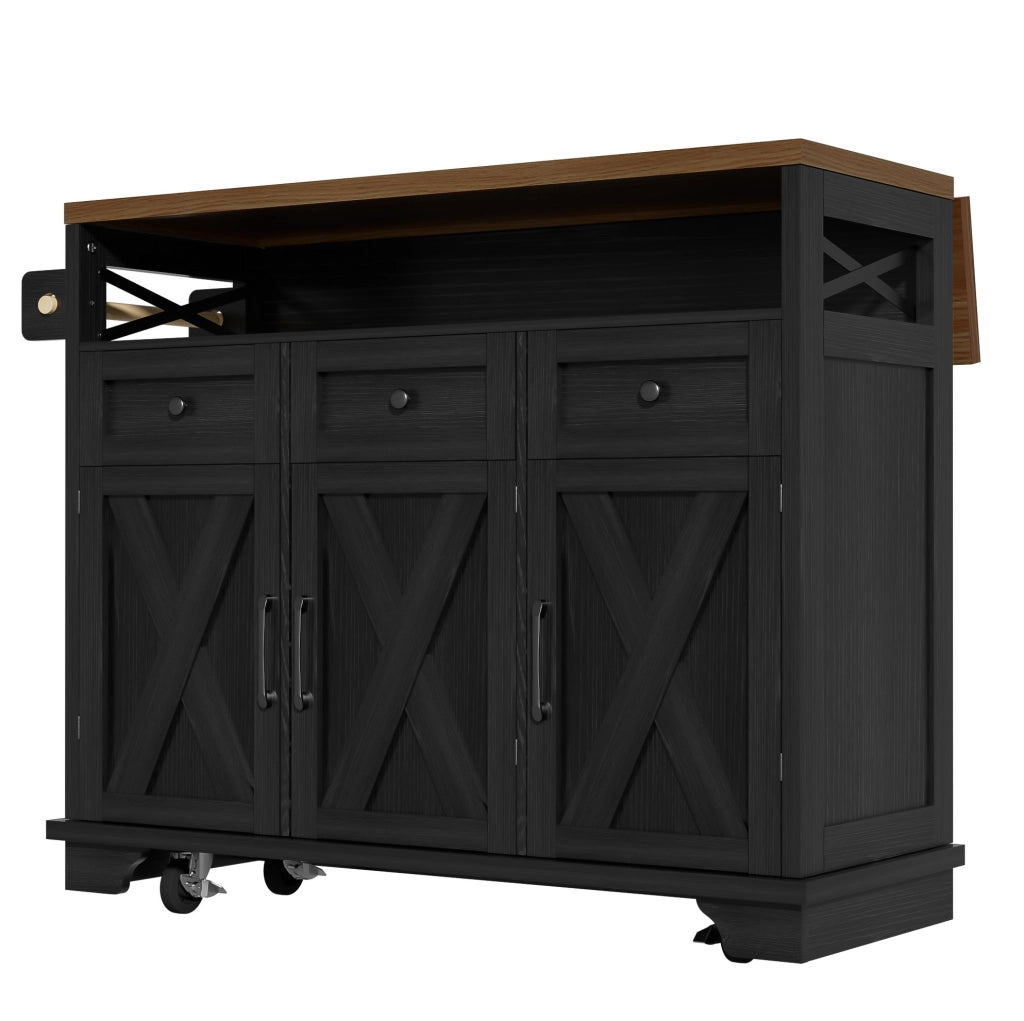 Isola cucina 118x43x98 cm; piano ribaltabile; MDF e metallo; nero