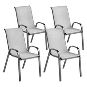 Set 4 Sedie da Giardino Impilabili con Braccioli Curvi, in Acciaio e Tessuto Traspirante, 54x71x93 cm, Grigio