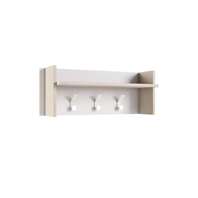 Pannello appendiabiti a parete con ripiano e 3 ganci bianco e rovere 90x29x34 cm - Terraneo