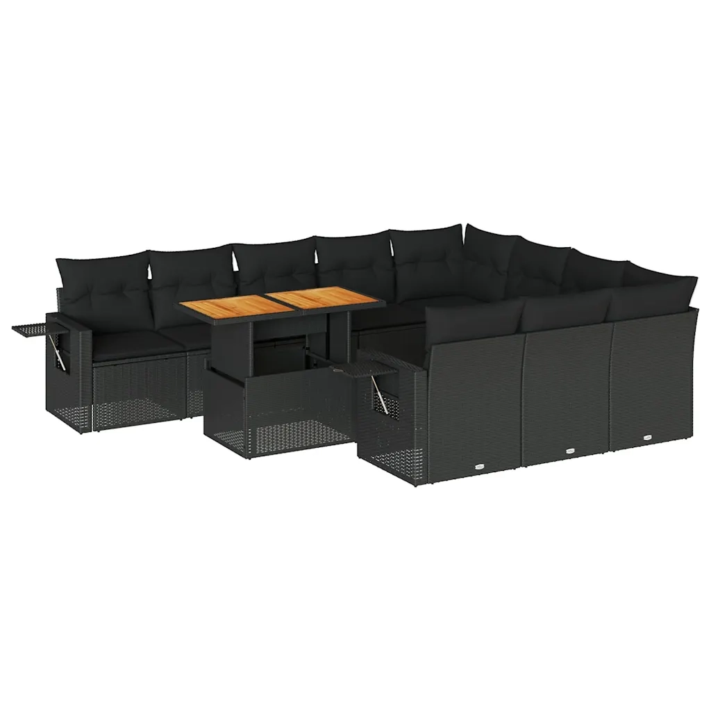 Set Divani da Giardino 11 pz con Cuscini in Polyrattan Nero 3327198