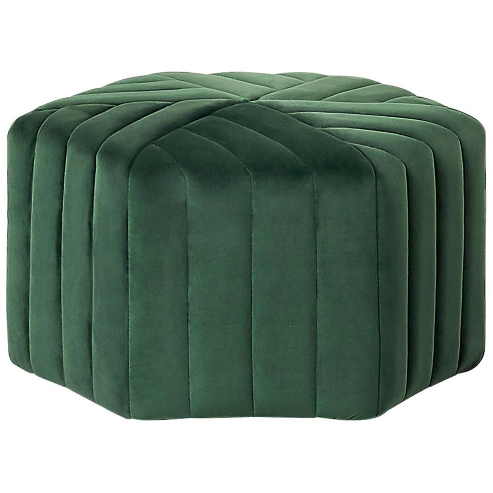 Pouf Velluto Verde 29 x 53 x 48 cm Poggiapiedi Esagonale Imbottito Glamour