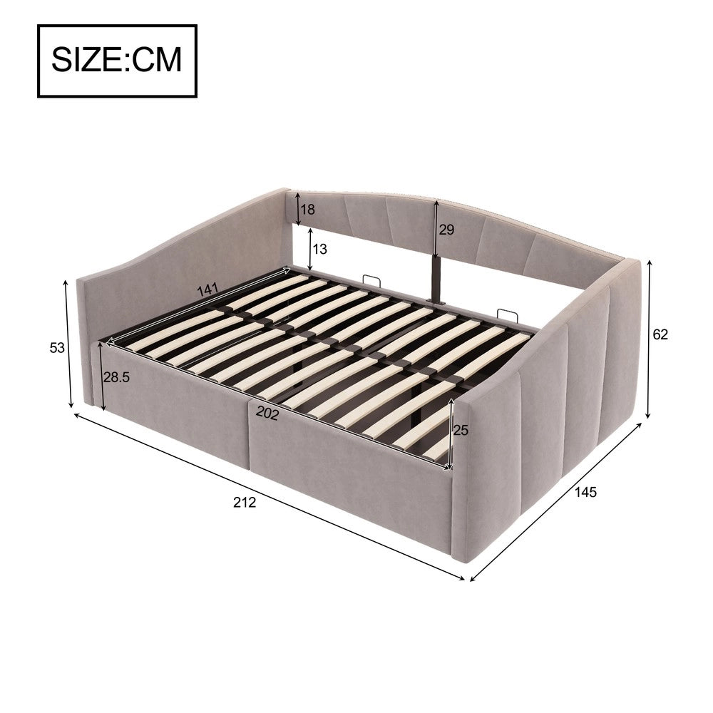 Letto Imbottito Contenitore Matrimoniale ¨C MINIMAL ¨C Velluto Grigio Chiaro 140x200 con Idraulico e Doghe