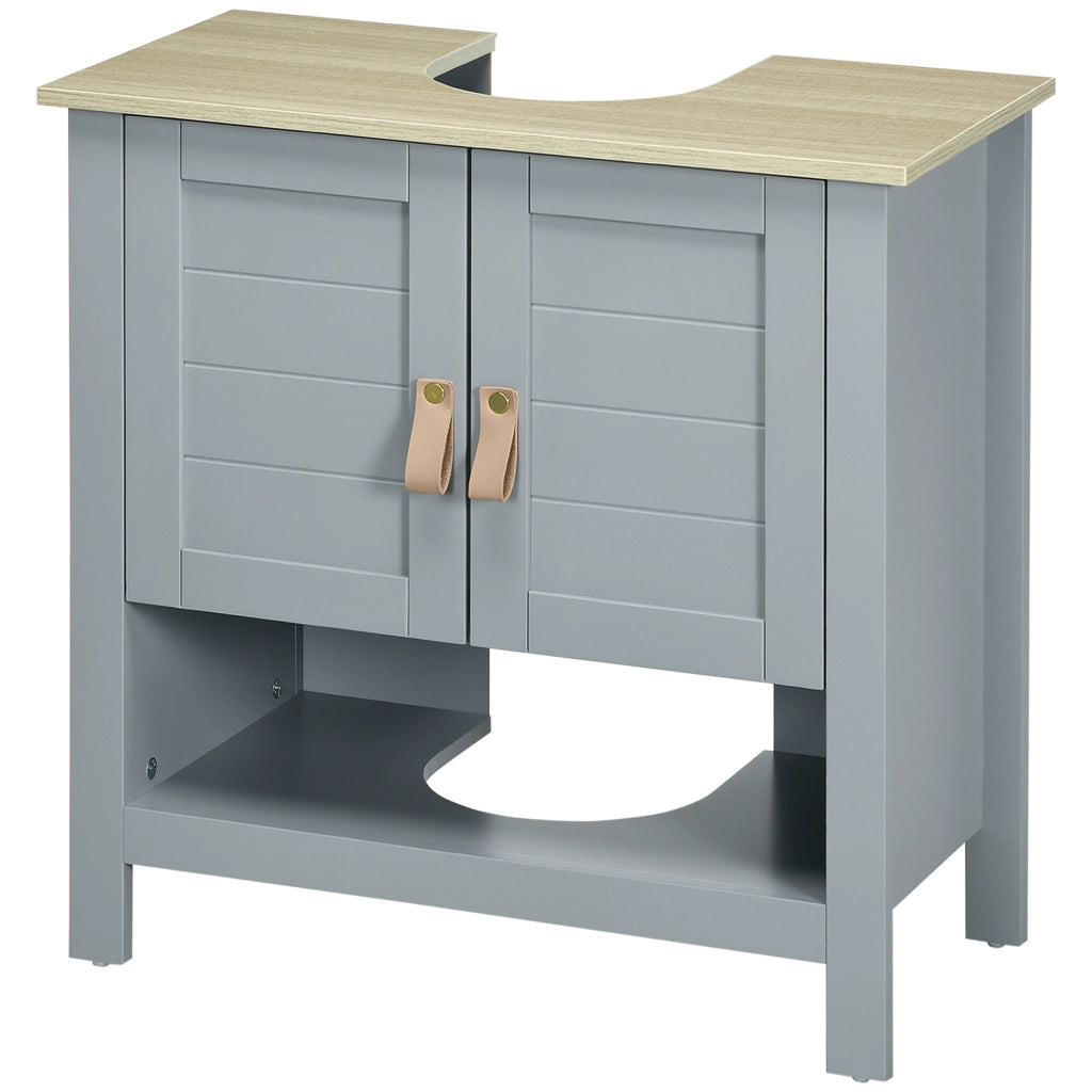 Mobile Bagno Sottolavabo con 2 Ante e Ripiano Regolabile ¨C Zephmum ¨C 60x30x60 cm Grigio