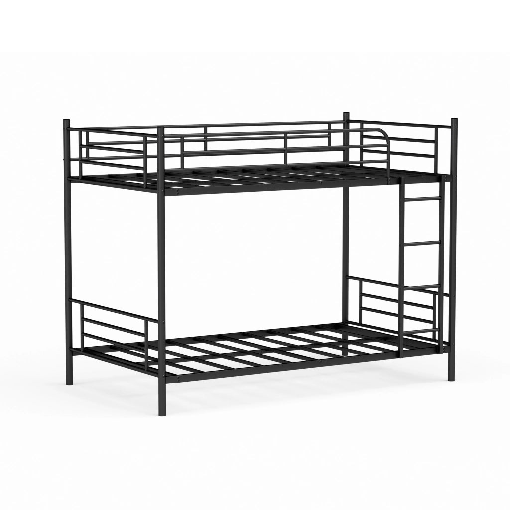 Letto a castello 90 × 190 cm con scala e barriera di sicurezza, senza materasso, in acciaio, nero
