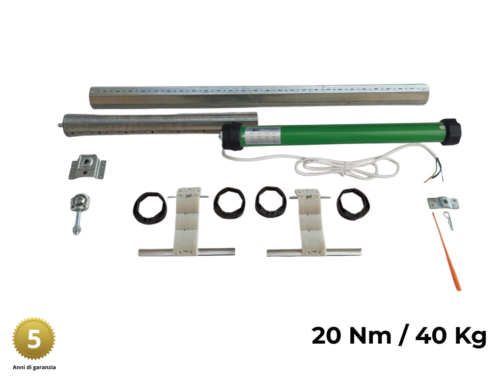 Kit Motore Tapparella Elettrica 40 kg 20 Nm Sicurezza Anti Sollevamento Rullo da 220 cm a 255 cm Completo con Blocchi di Sicurezza