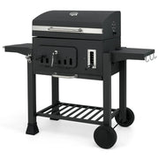 Barbecue a carbonella 132 x 57 x 106 cm con 2 tavoli pieghevoli regolabili (6 posizioni) nero acciaio laminato a freddo 20_0010596