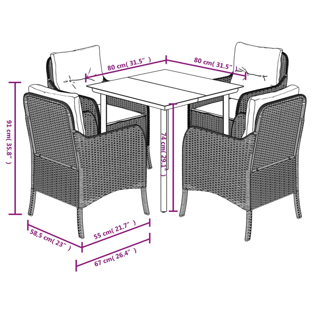 Set da Pranzo da Giardino 5 pz con Cuscini Beige in Polyrattan 3211970