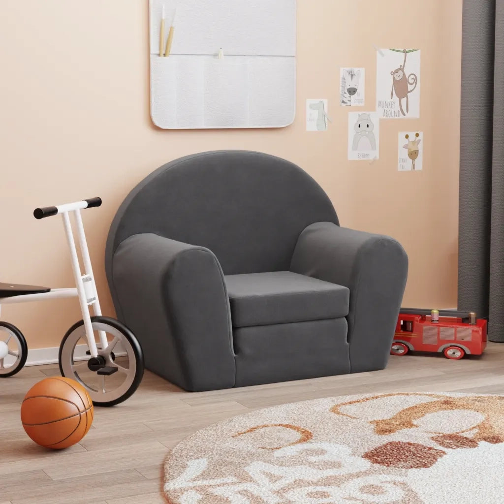 Divano letto | Sof¨¤ letto | Letto singolo per Bambini Antracite in Morbido Peluche