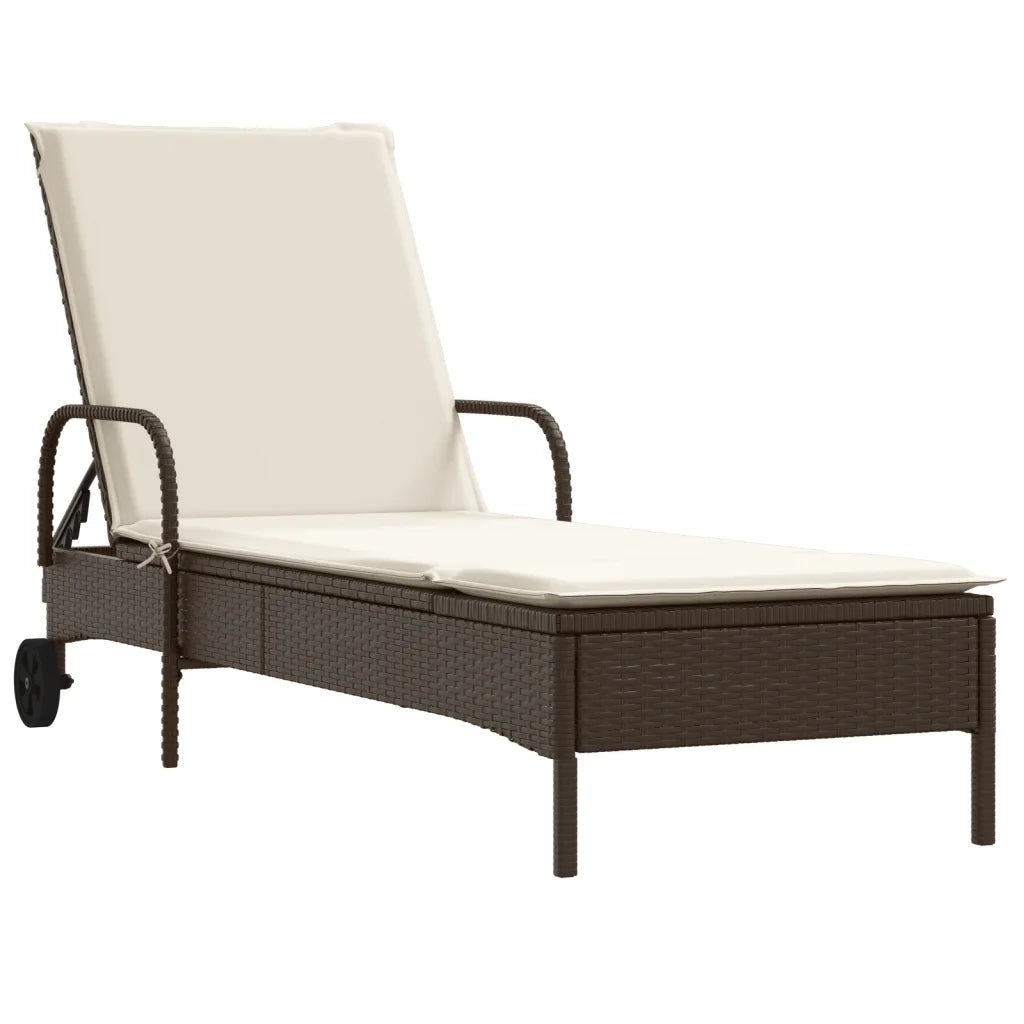 Lettino Prendisole | Sdraio da giardino | Lettino da sole con Ruote e Cuscino in Polyrattan Marrone