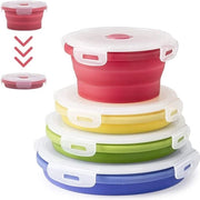 Contenitori siliconici rotondi opvolgibili, contenitori per alimenti opvolgibili, scatole per picnic in silicone opvolgibili, scatola per picnic in silicone opvolgibile, set di contenitori per alimenti in silicone opvolgibili, facile da trasportare