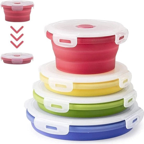 Contenitori siliconici rotondi opvolgibili, contenitori per alimenti opvolgibili, scatole per picnic in silicone opvolgibili, scatola per picnic in silicone opvolgibile, set di contenitori per alimenti in silicone opvolgibili, facile da trasportare
