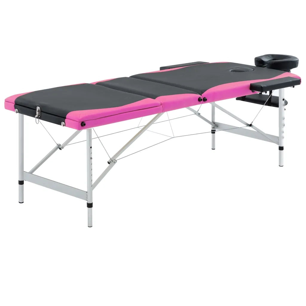 Lettino da Massaggio a 3 Sezioni in Alluminio Nero e Rosa cod mxl 21705