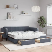 Divano Letto Estraibile Cassetti-Sofa Letto-Daybed Grigio Scuro 100x200cm Velluto 401962