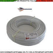 Cavo Flessibile Antifurto Schermato 2X0,75+12X0,22 mm² Guaina PVC Bianco Prot. Alluminio/Poliestere Drenaggio Conduttori a Coppie Fili 7 Ø 0,19 mm Per Impianti di Allarme Antifurto Norma CEI 20/22-III