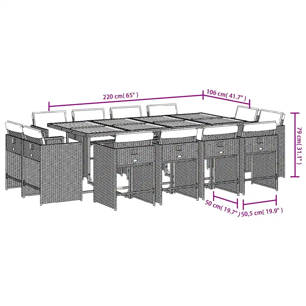 Set da Pranzo da Giardino 13pz con Cuscini Nero in Polyrattan 3211227