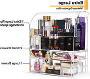 Organizzatore di grandi dimensioni per trucchi in acrilico - vetrina di cosmetici trasparente con ripiani - contenitore impermeabile per il comodino della doccia