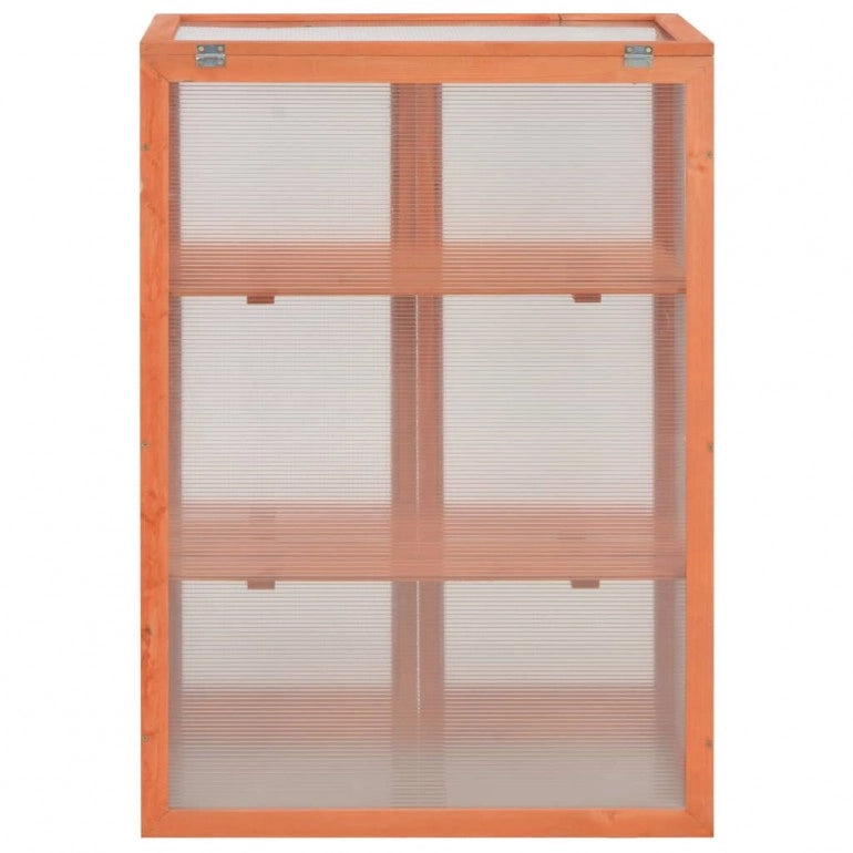 Serra ad armadio in legno con 2 ante e tetto apribili e copertura in policarbonato. Dimensioni 750 x 450 H 1090 mm