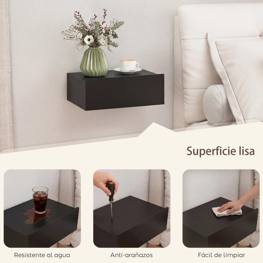 Set di 2 Comodini a Parete Flottanti con Cassetto ¨C zephmum ¨C Nero 40x30x15 cm
