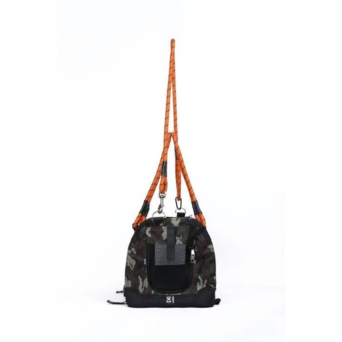 Borsa da trasporto - M PETS - REMIX 2 in 1 Camouflage & Orange - 41 x 28 x 28 cm - Pieghevole - Leggera - Cintura a pettorina