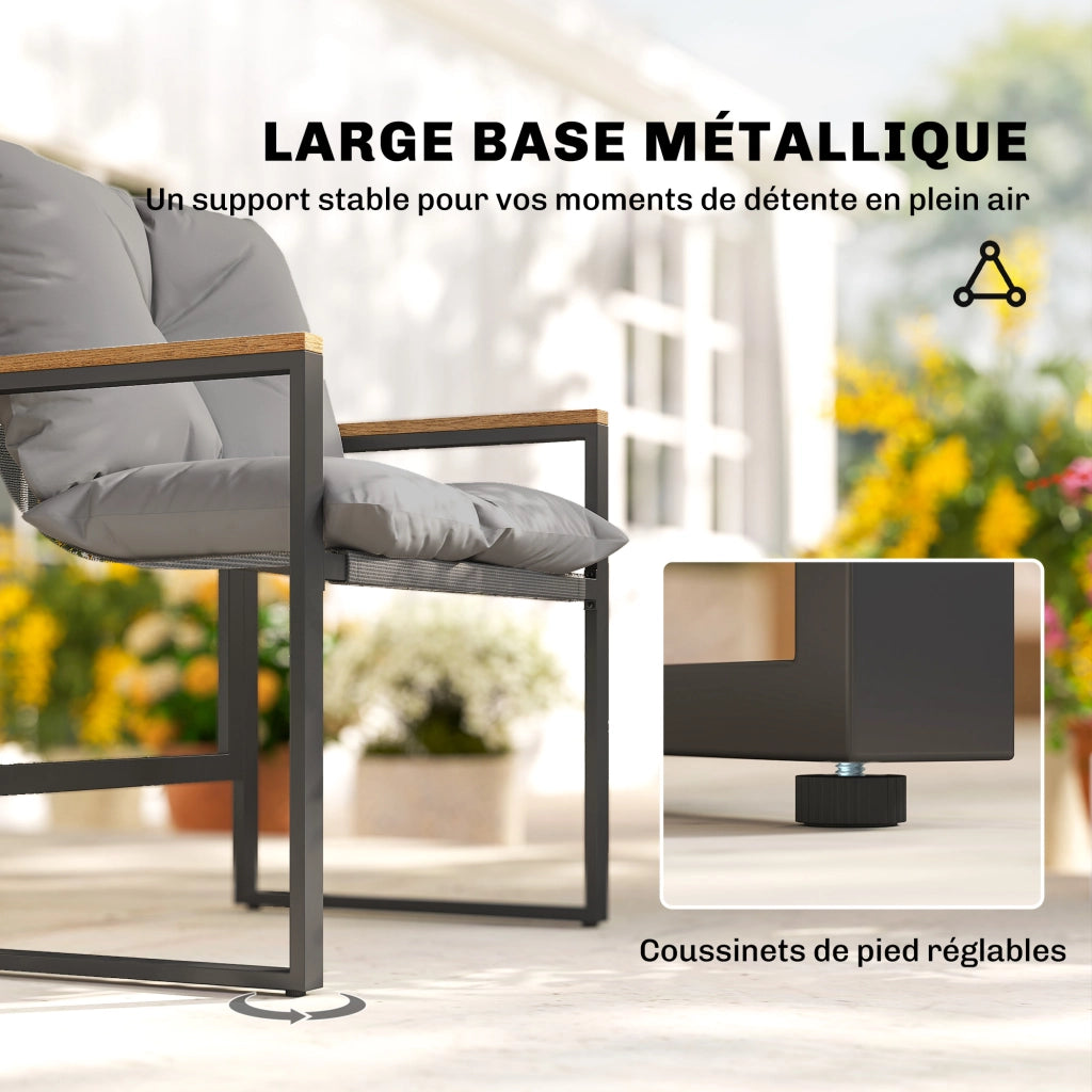 Set Giardino 3 Pezzi con 2 Poltrone e Tavolino ¨C Minimal ¨C Grigio, Polyrattan, Vetro