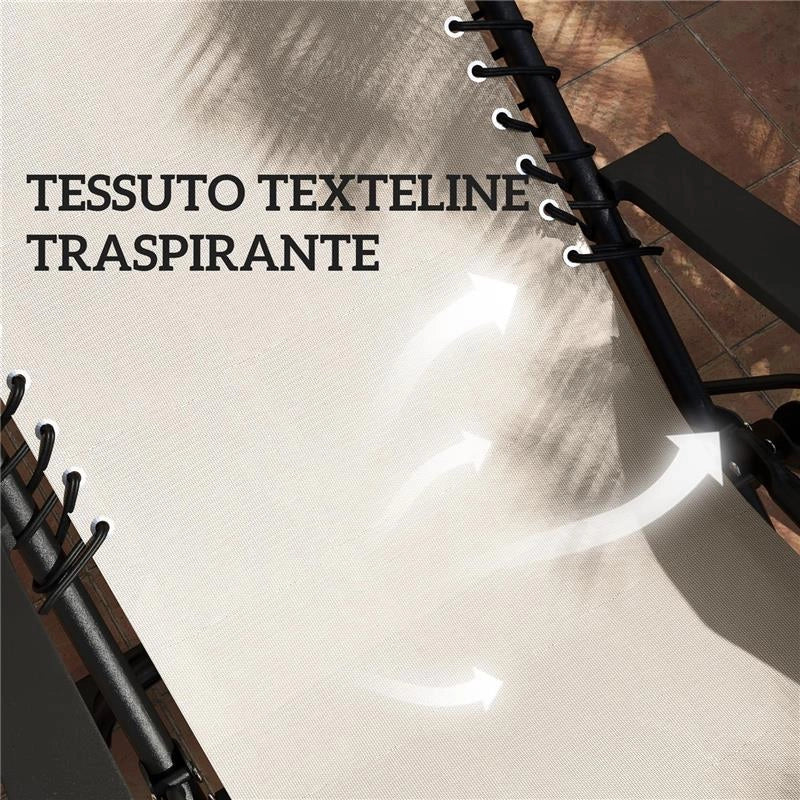 SET 2 SEDIE SDRAIO A GRAVITÀ ZERO PIEGHEVOLI CON SCHIENALE REGOLABILE E TAVOLINO BEIGE