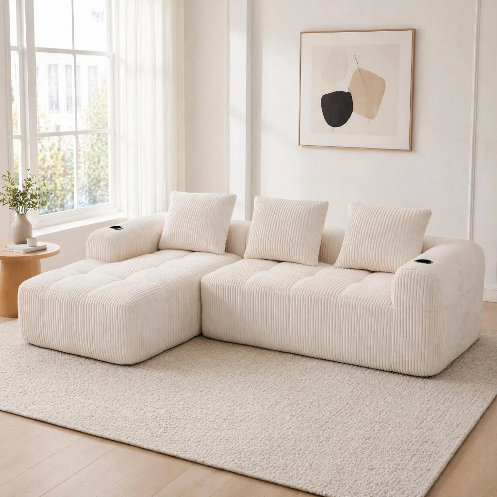 DIVANO modulare 253x158x61 cm in velluto a coste Beige